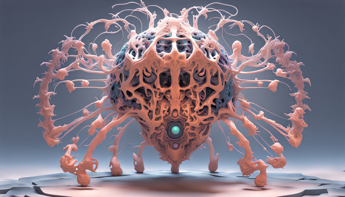 3D anthropomorphic  vast irregular fractal imaginary negative space  chromoshadow surrealastic depth of field automaton ...