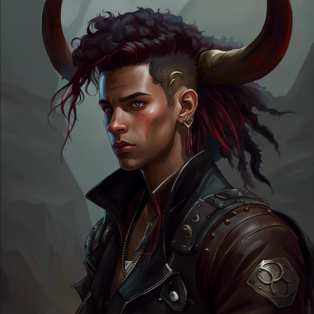 Teenage Tiefling Punk Portrait in Dark Fantasy Style