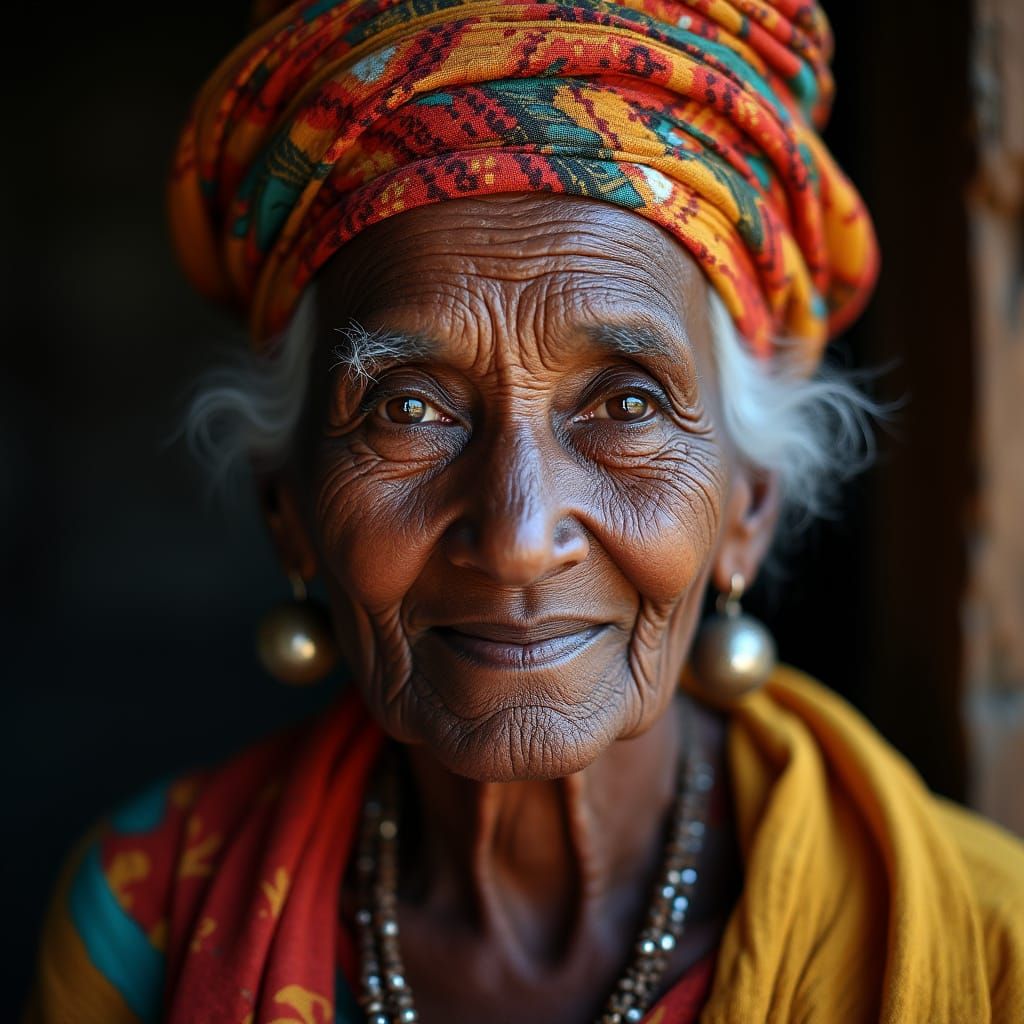 Wise Woman in African Headwrap Portrait