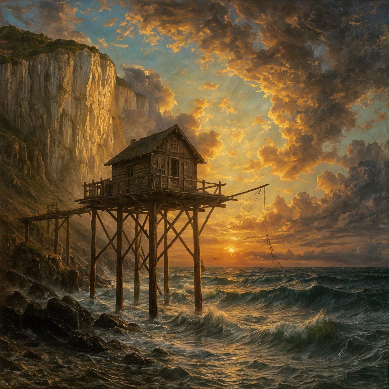 Fisherman's Cabin on Chalk Cliffs, Thomas Moran Style