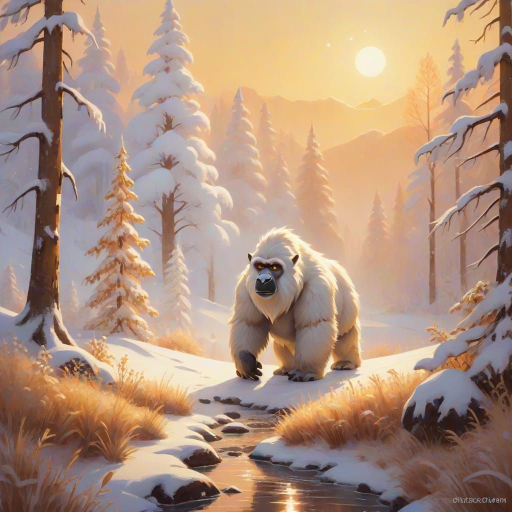 Yeti in a Serene Winter Wonderland Painting