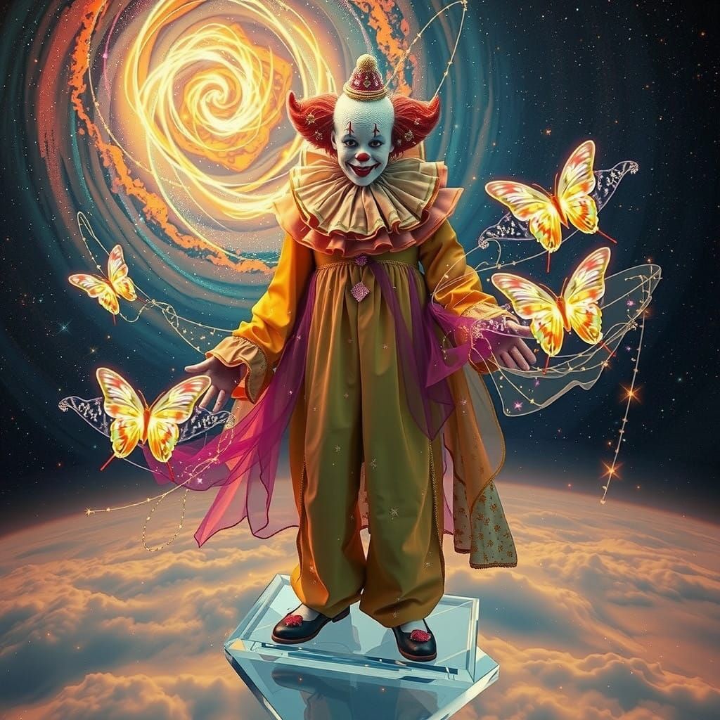 Majestic Clown Amidst Cosmic Whirlpool