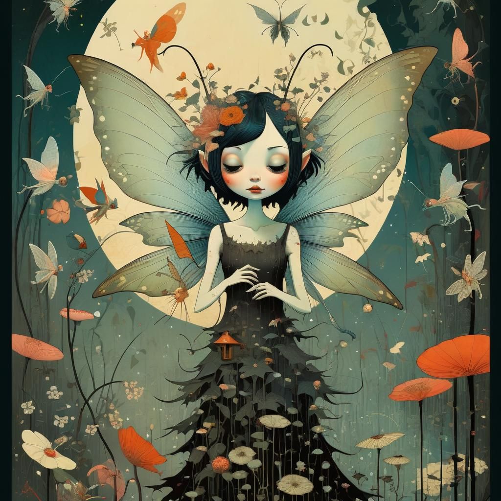 Epic Whimsical Dystopian Masterpiece in Folk Art Style