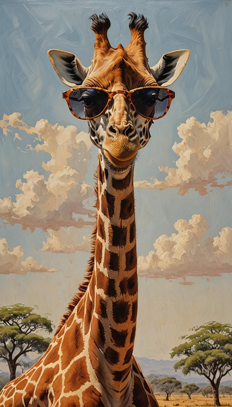 Giraffe in Cool Shades, Inspired by Oil Painting Techniques