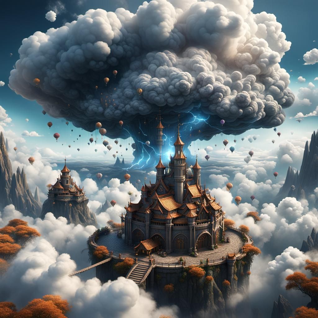 Fantastical Cloud Showers Gifts in Detailed Digital Art