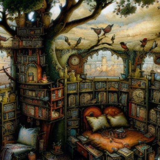 Steampunk Tree Bedroom with Chess Set