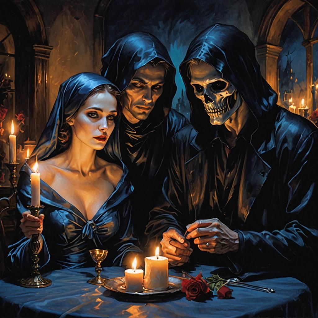 Romantic Grim Reaper Date in Tenebrism Style