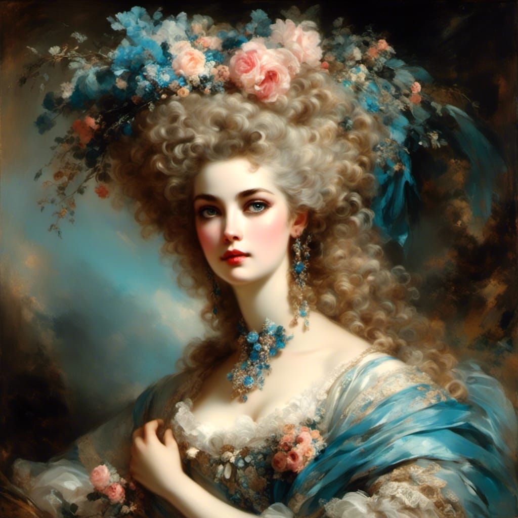 Rococo Woman Portrait in Opulent Costume