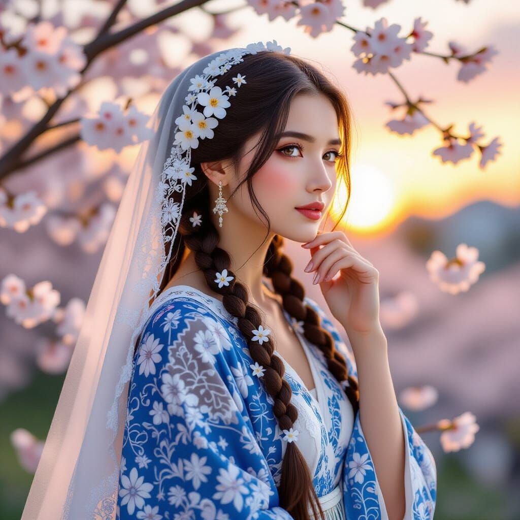 Woman with Flowers in Hair, Art Nouveau Style