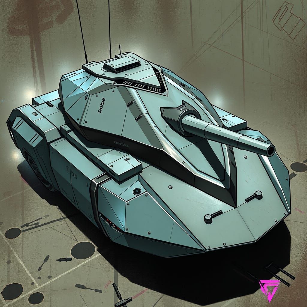 Angular Futuristic Tank in Cyberpunk Style