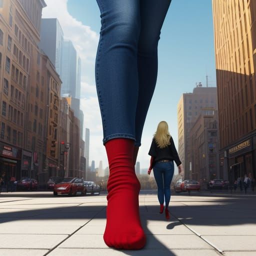 Giantess Strolls Through Tiny City: Digital Art