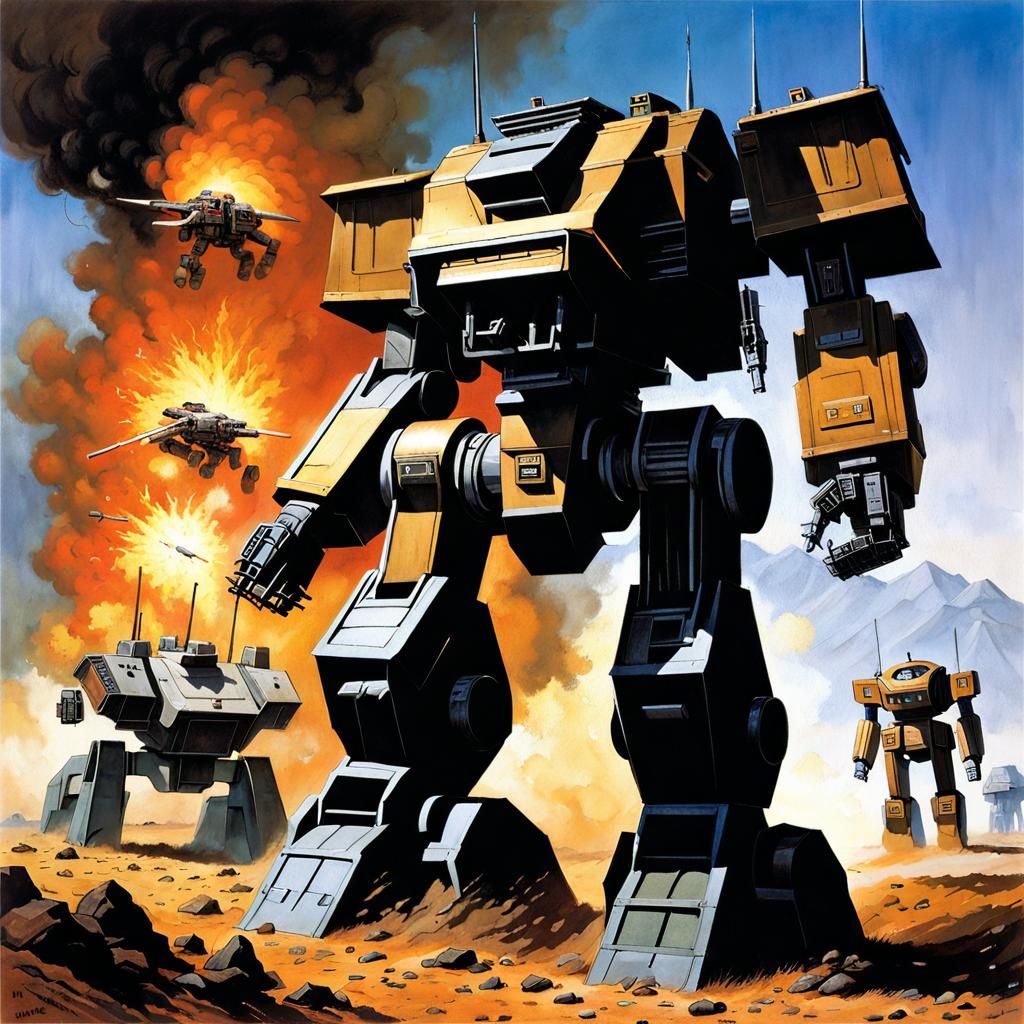 Trashcan Mech Battlefield Masterpiece in Digital Art Style