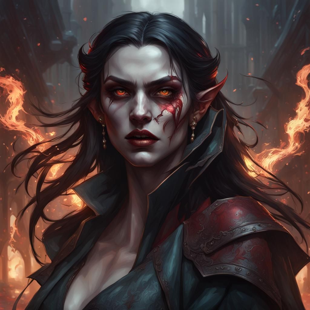 Vampire Battle: Hyperdetailed Art Nouveau Portrait