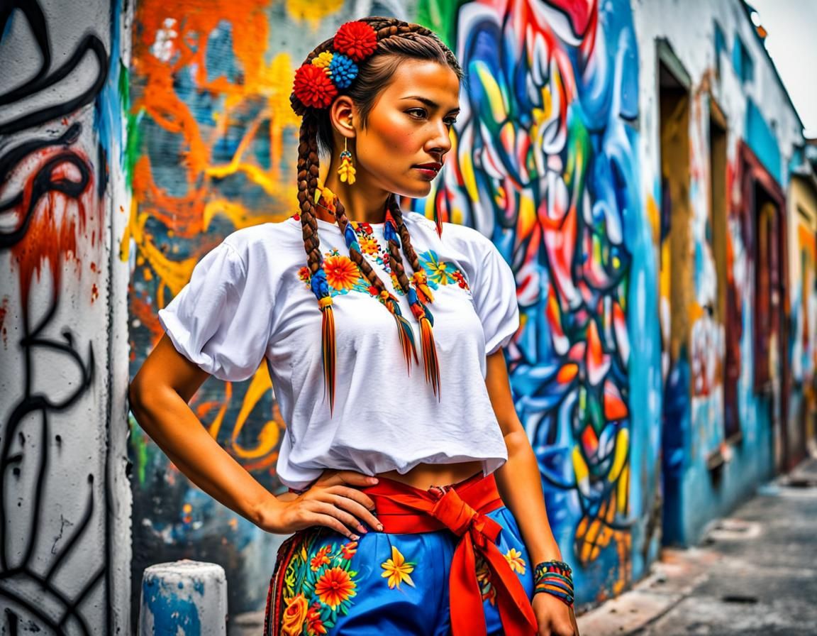 Modern China Poblana Dress in Graffiti Art Style