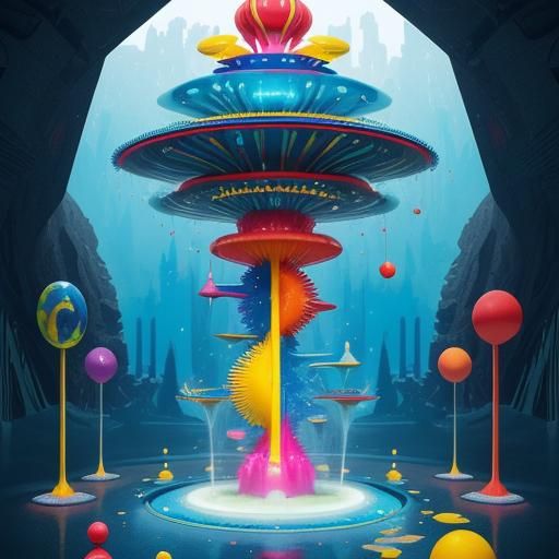 Whimsical Abstract Fountain in Dr. Seuss Style