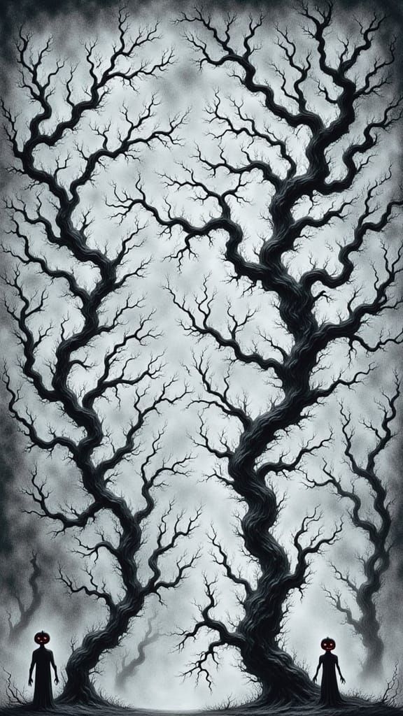 Haunted Sunset with Will-o'-the-Wisps in Red Sky