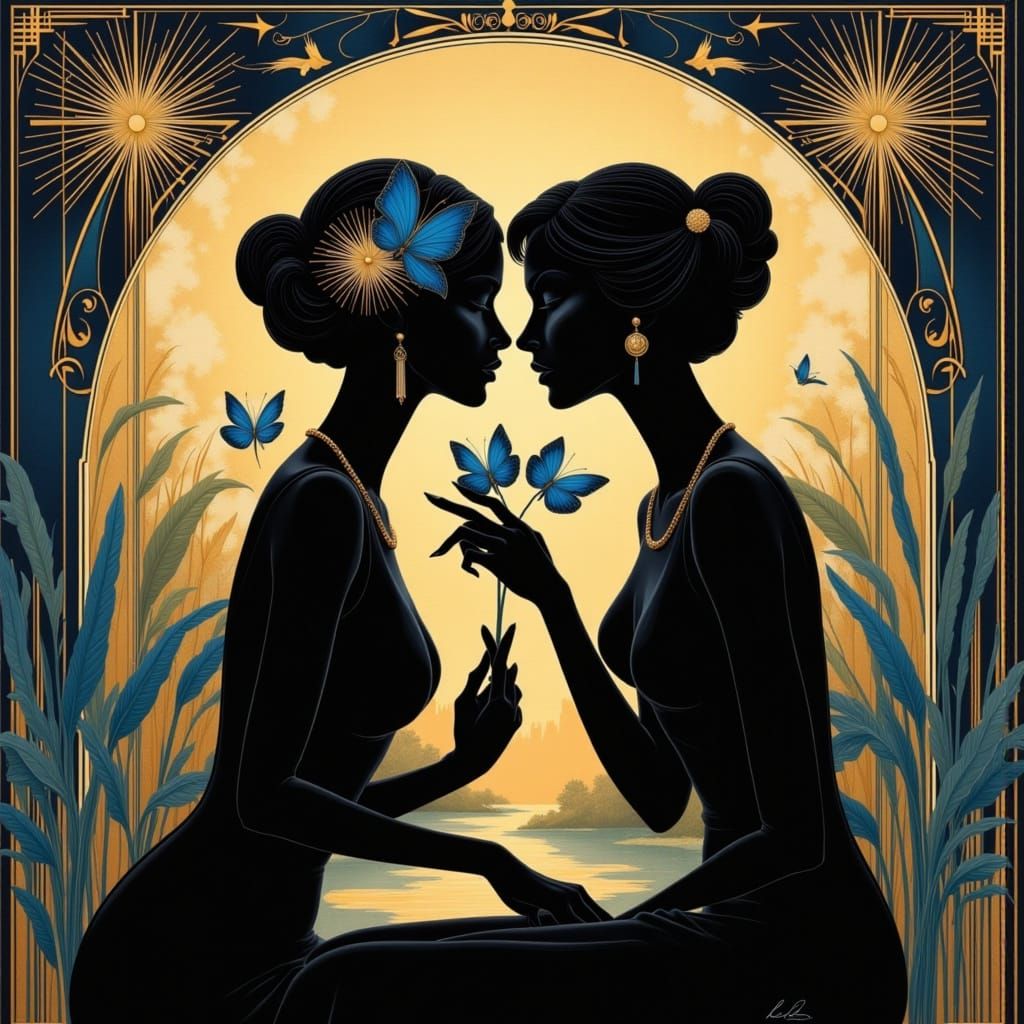 Art Deco Butterfly Kiss with Geometric Elegance