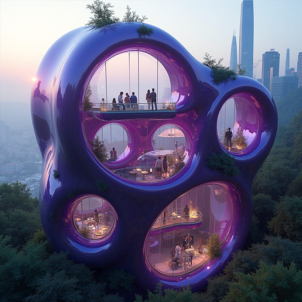 Surreal Futuristic Structure in Dark Purple Plastic with Lus...