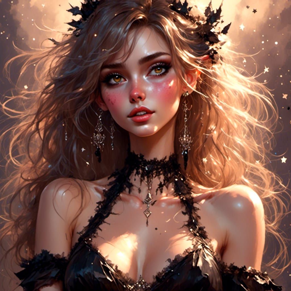 Beautiful Woman in Starry Night, Pino Daeni Style