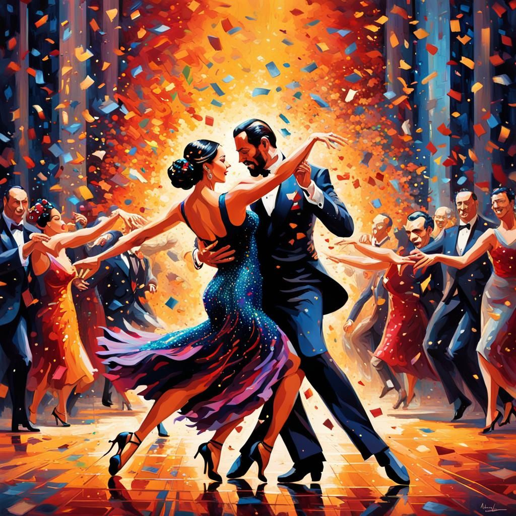 tango dancers effortlessly glide through the air. Surroundin...