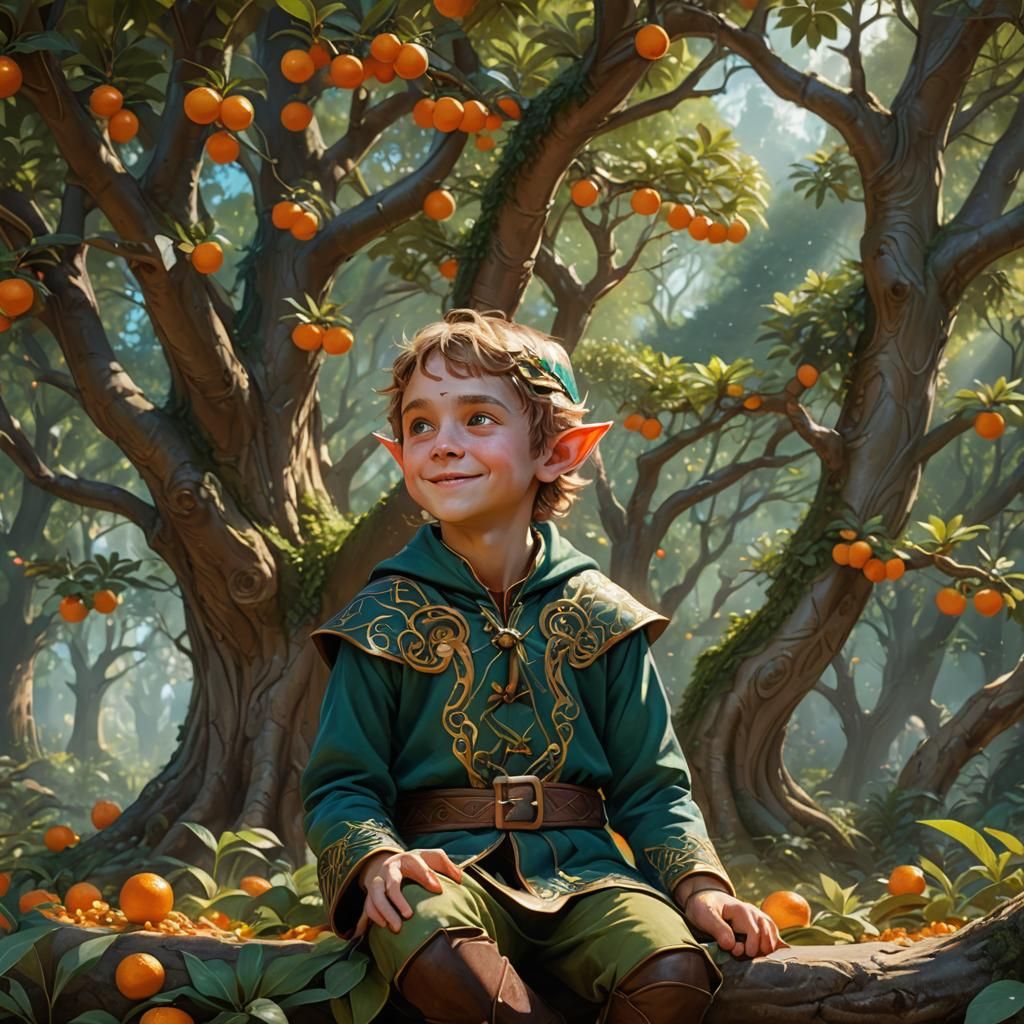 Enchanted Elf Child Portrait in Magic Forest