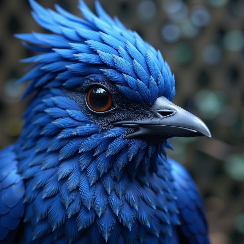 Scales and Wingspan: A Majestic Blue Bird in Fantasy Style