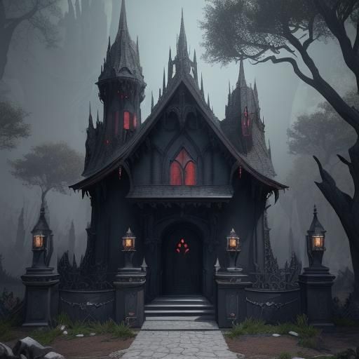 Gothic Vampire House with Statues: Matte Painting