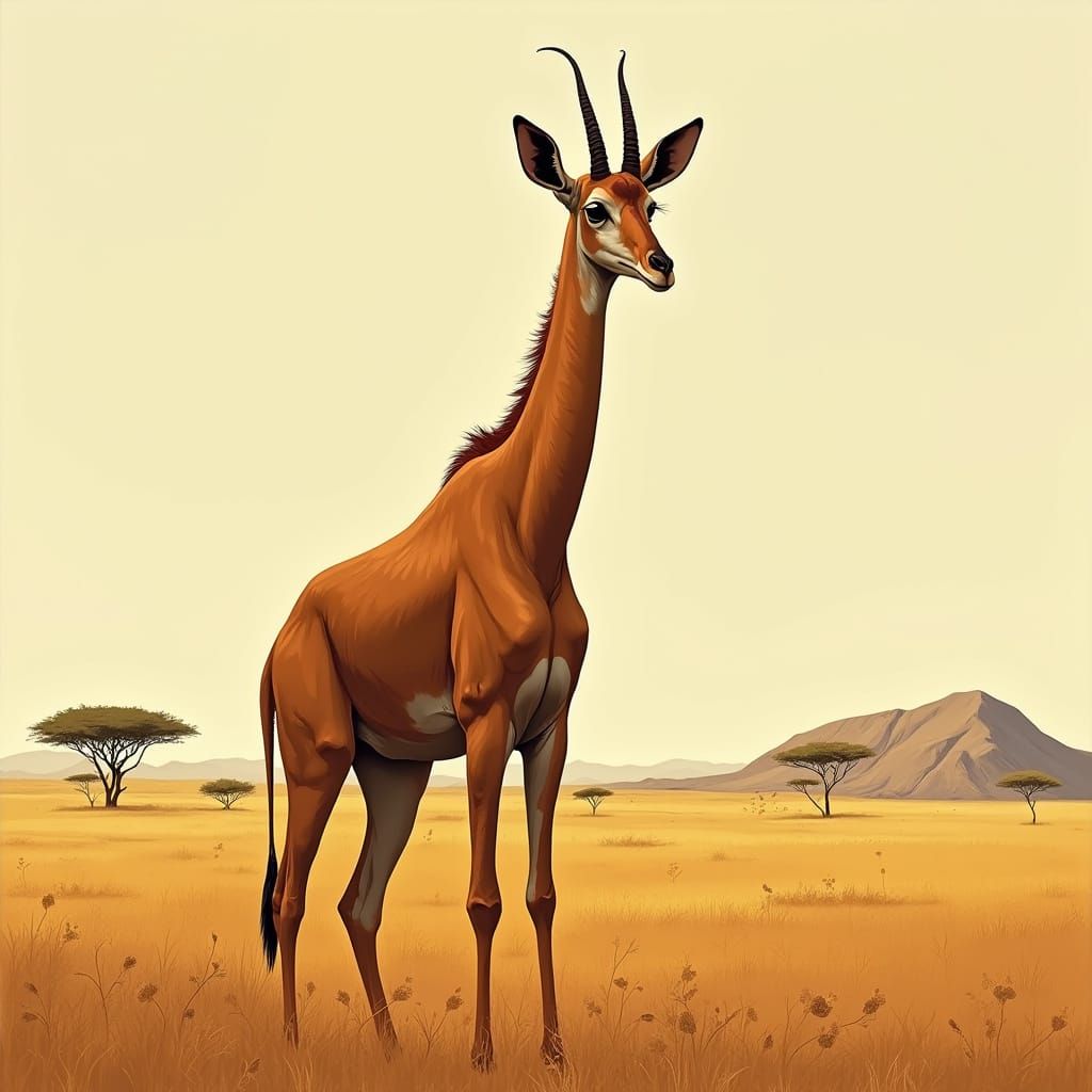 Gerenuk Stands Tall in Savannah Landscape
