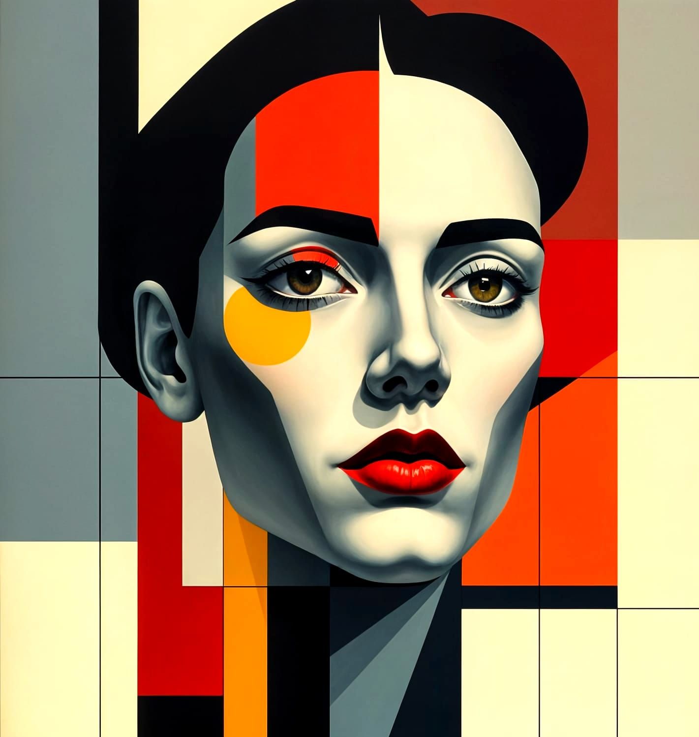 Geometric Abstract Portrait in Retrofuturistic Style