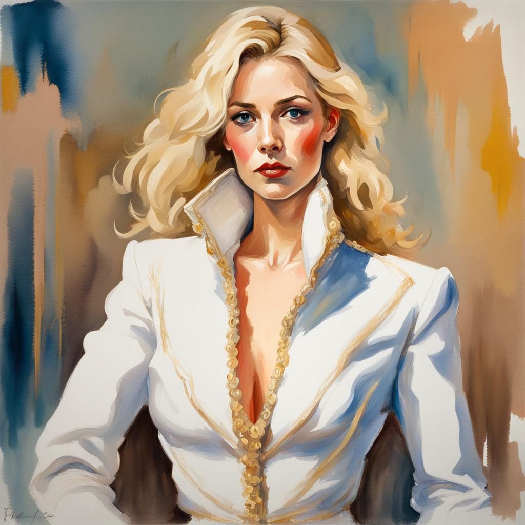 Goddess in White Jacket as Gouache Impressionist Painting