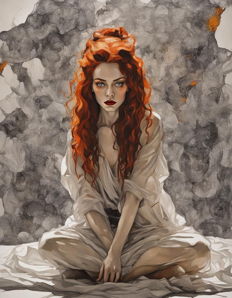 Goth Girl Impasto Portrait in High Contrast Style