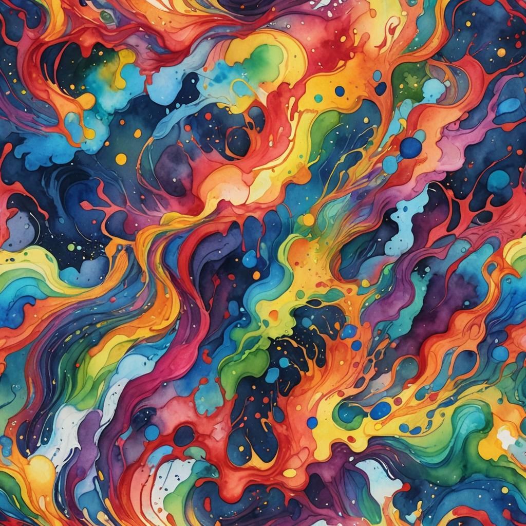 Vibrant Abstract Rainbow Watercolor Painting