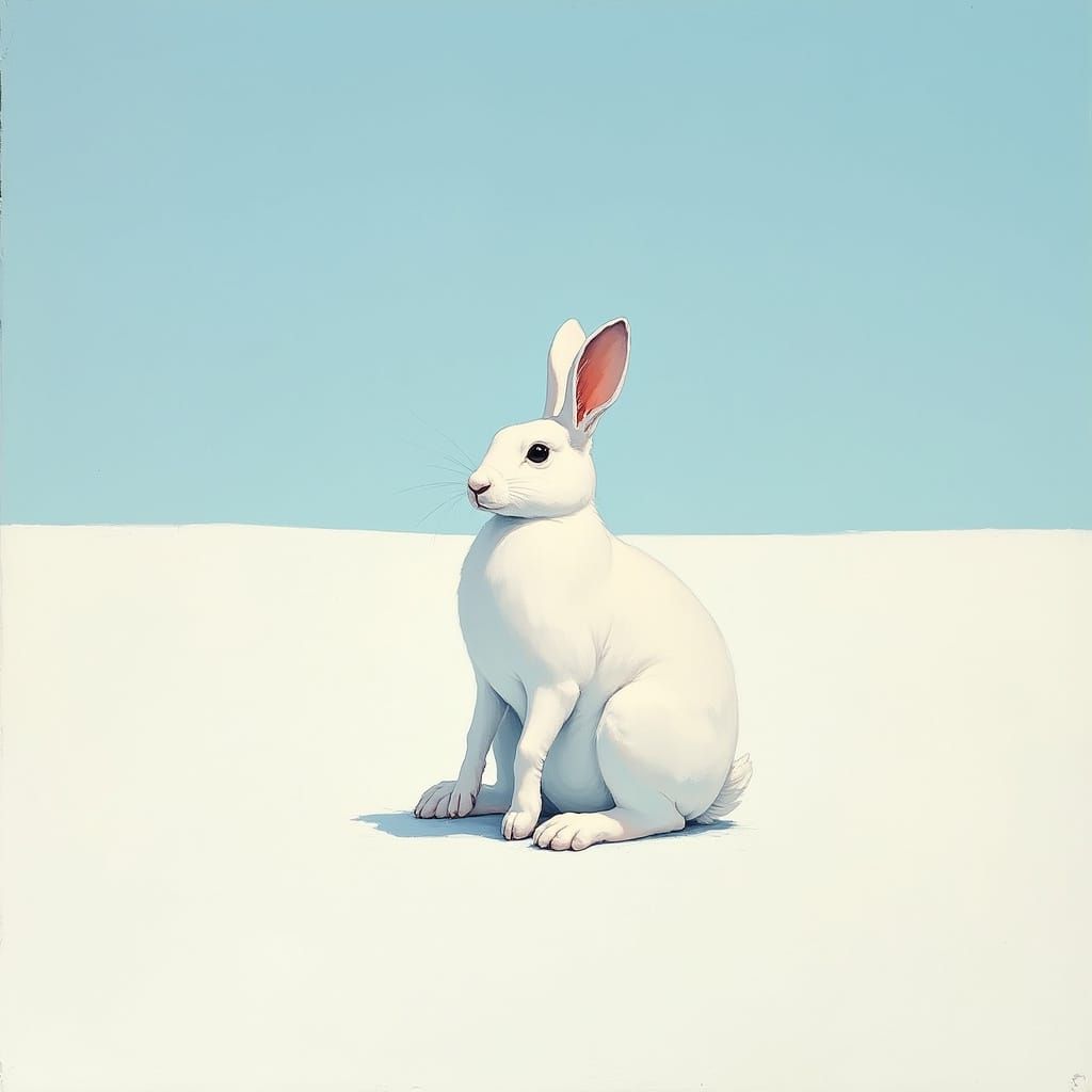 Arctic Hare in Snowy Field as Impasto Painting