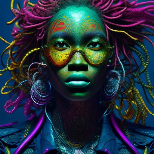 Vibrant African Woman with Abstract Fractal Patterns