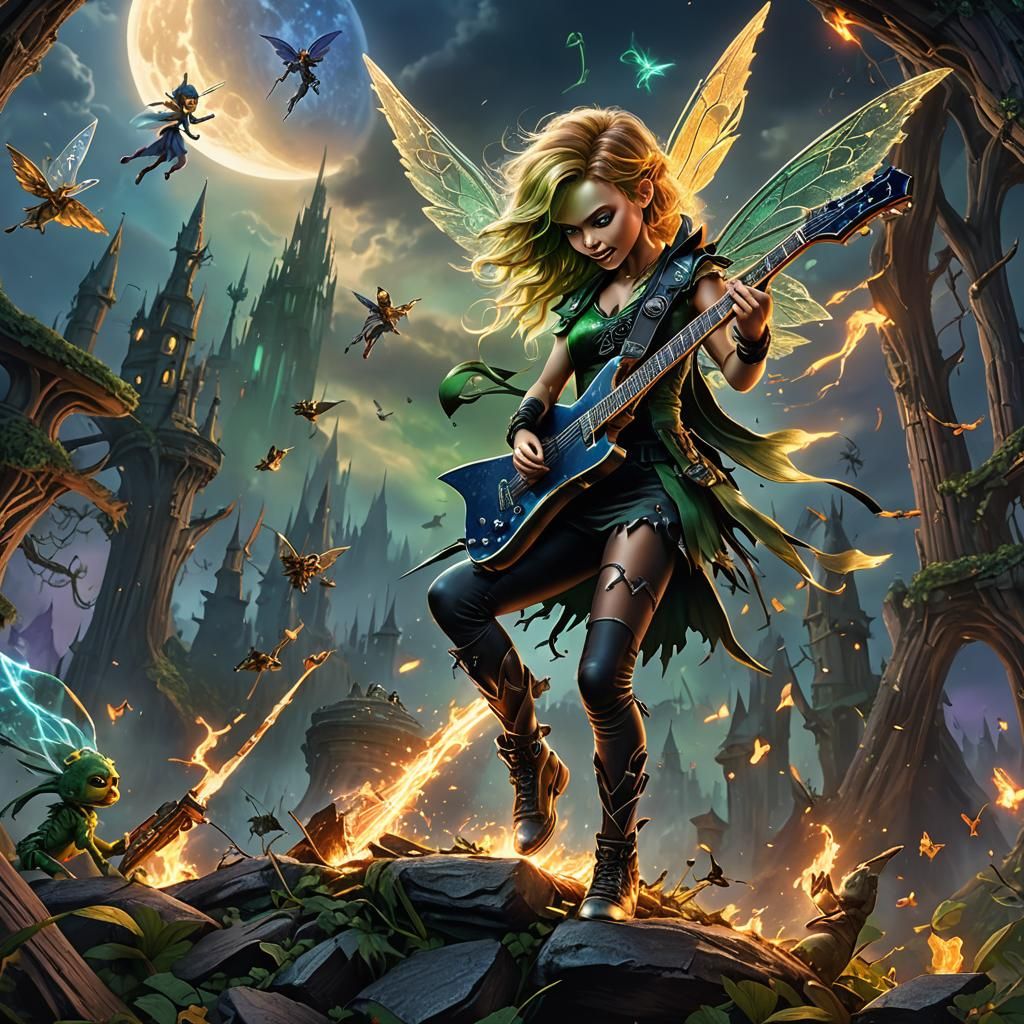 Tinker Bell Shreds Guitar on Metallica Album Cover