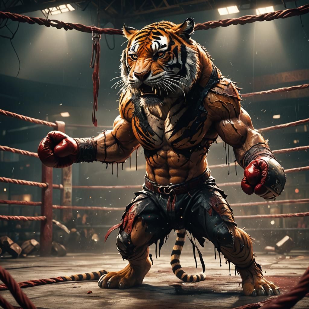 Ripped Tiger Boxing Champion in Fantasy Art Style