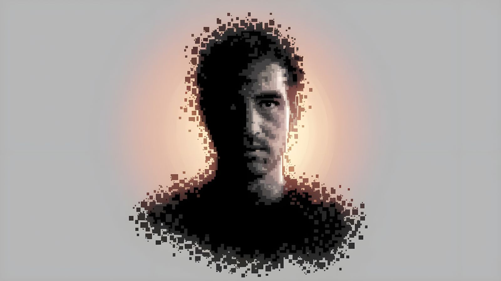 Pixelated Geometric Portrait with Warm Hues