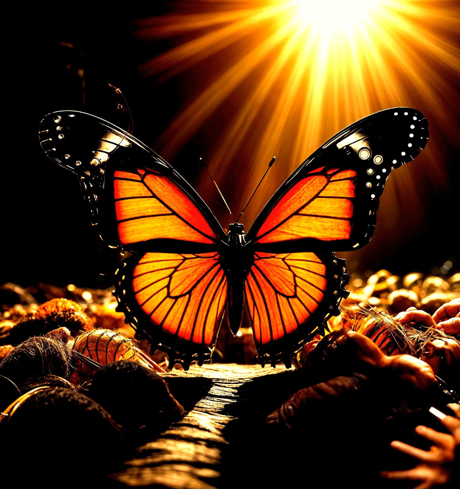 Psychedelic Monarch Butterfly in Swirling Swarm of Butterfli...