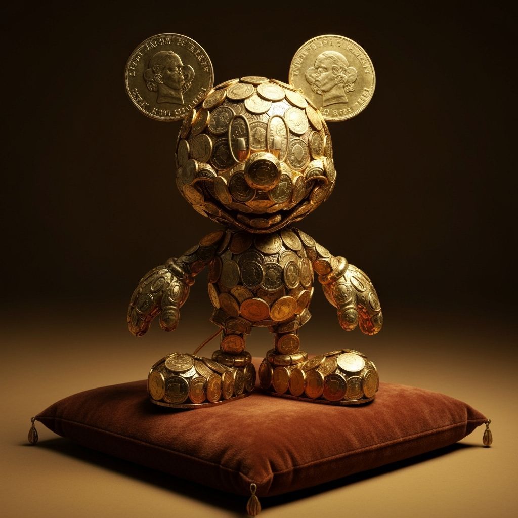 Mickey Mouse Sculpture of Gold Coins in Art Nouveau Style