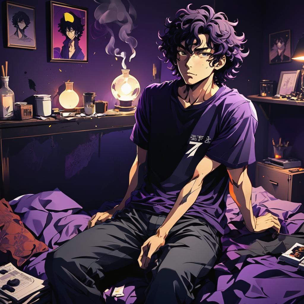 Studio Trigger Anime Male in Dramatic, High-Contrast Setting