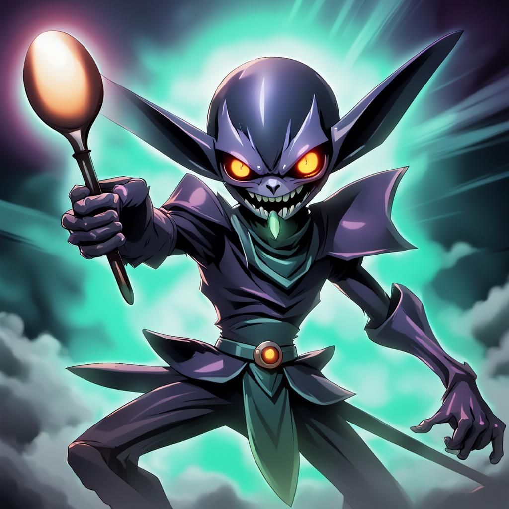 Fiendish Creature with Spoon in Anime Style
