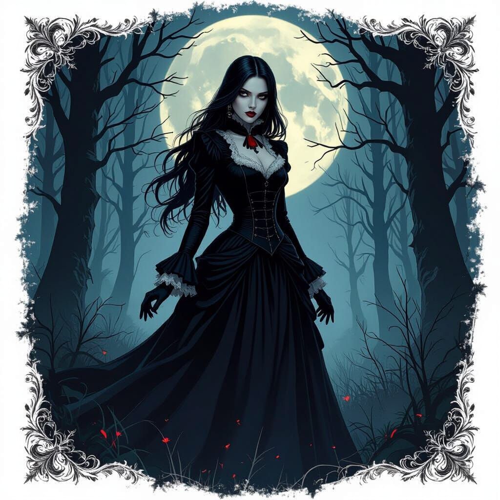 Victorian Vampire Girl in Mystical Forest