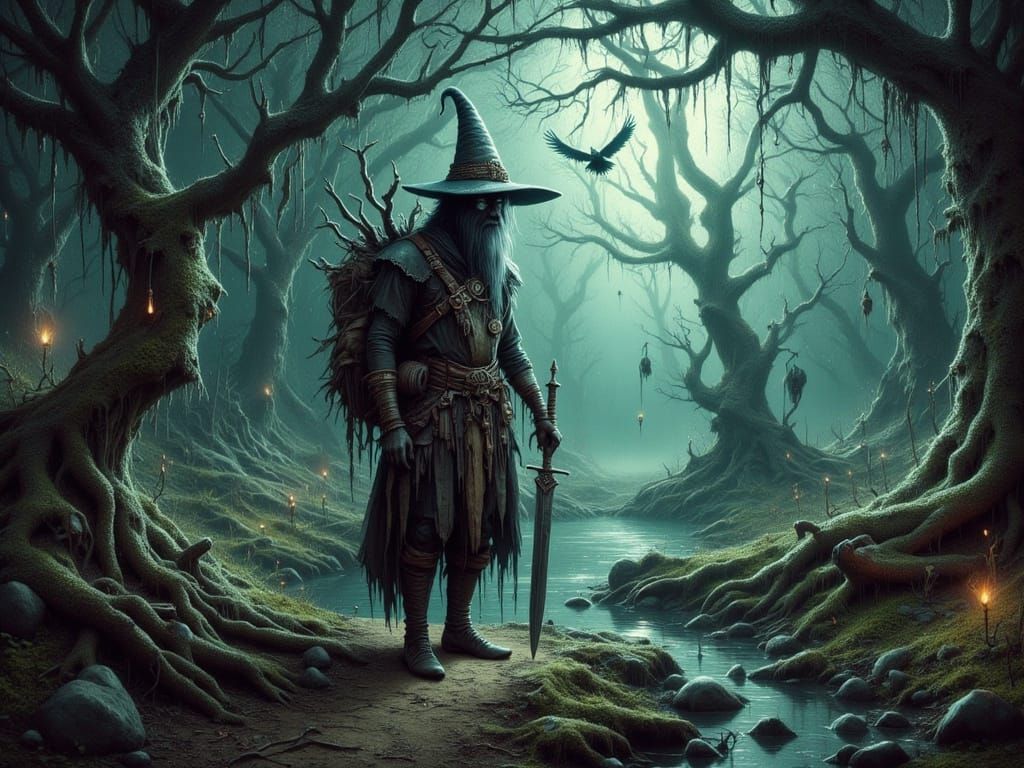 Brave Adventurer in Dark Demonic Forest