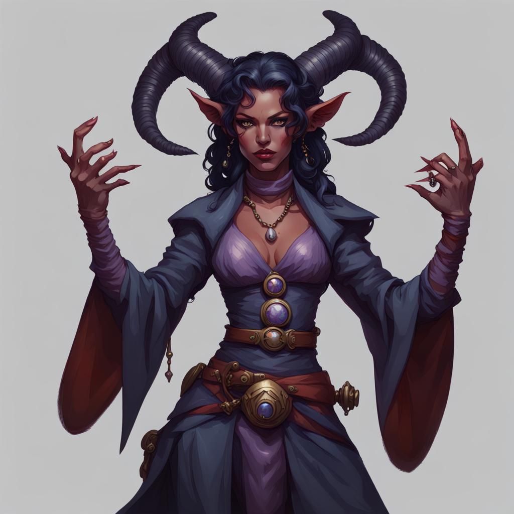 Tiefling Witch with Astral Arms: A Digital Rendering