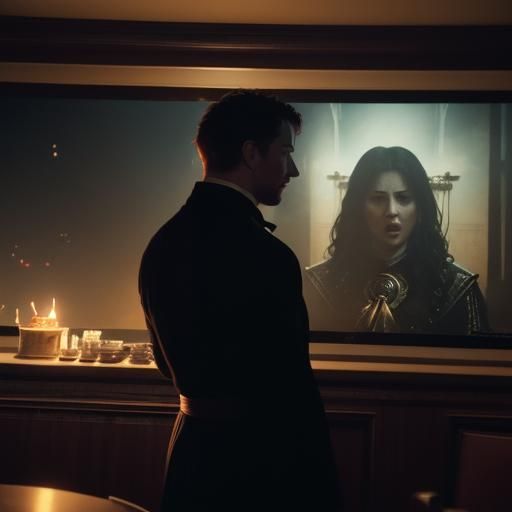 Dramatic Live Dining in Horror Film Still