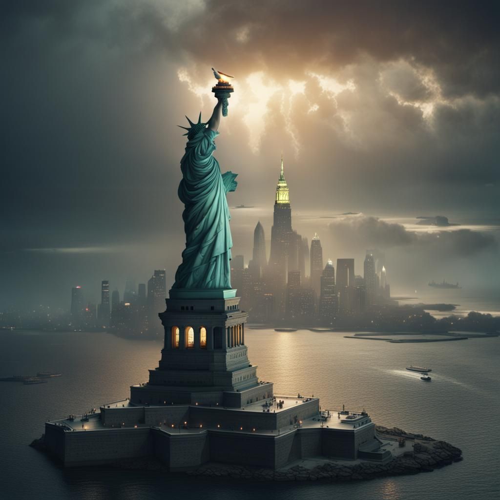 Statue of Liberty Weeping: Epic Cinematic Digital Art