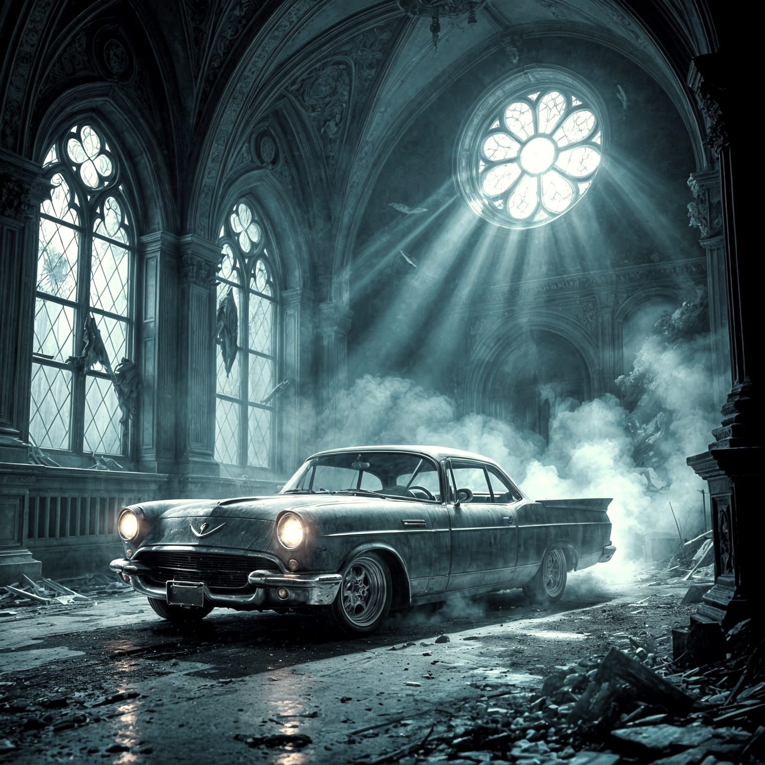 Spectral Car Drifts Through Decaying Grandeur