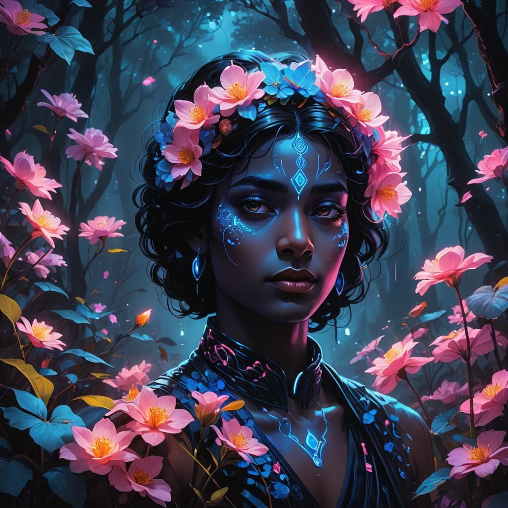 Krishna in Neon Noir: A Cyberpunk Portrait