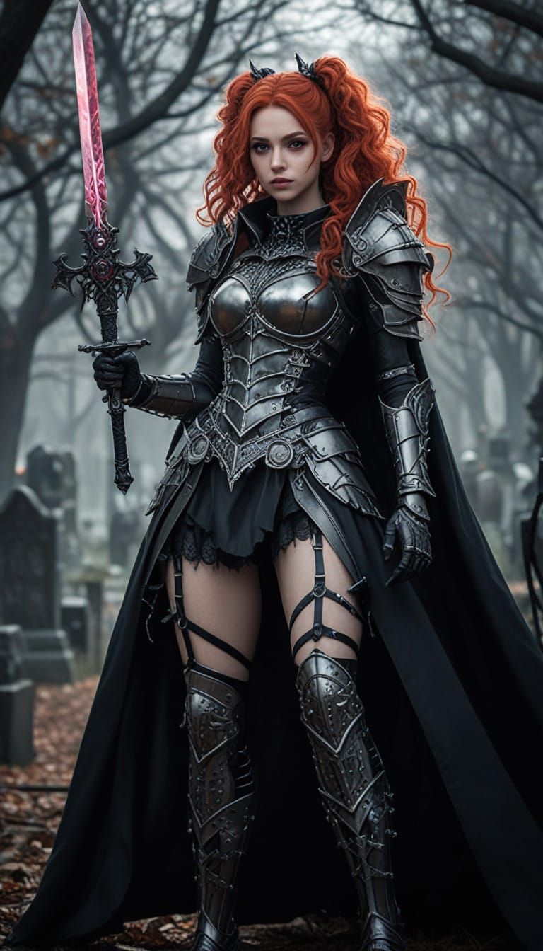 Ethereal Gothic Knight Amidst Haunted Spirits