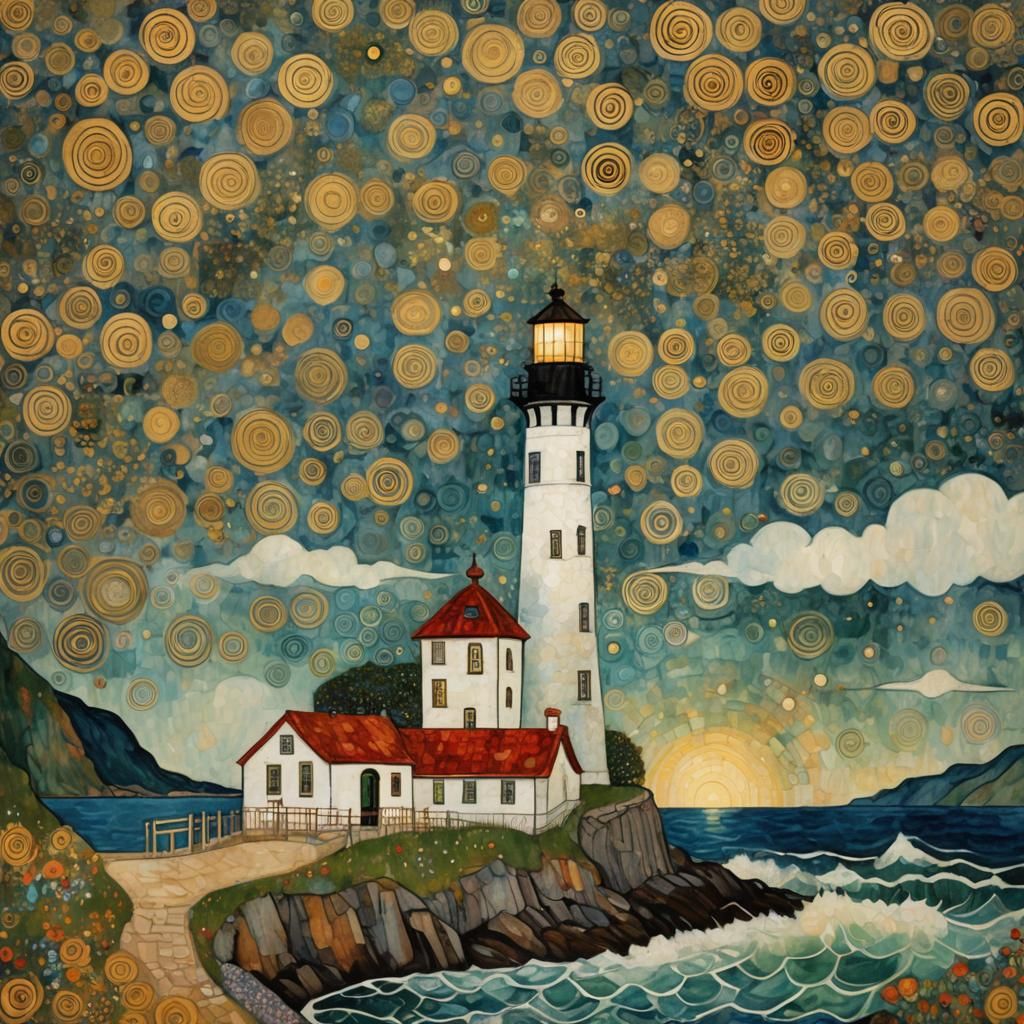 Lighthouse in Gustav Klimt Style